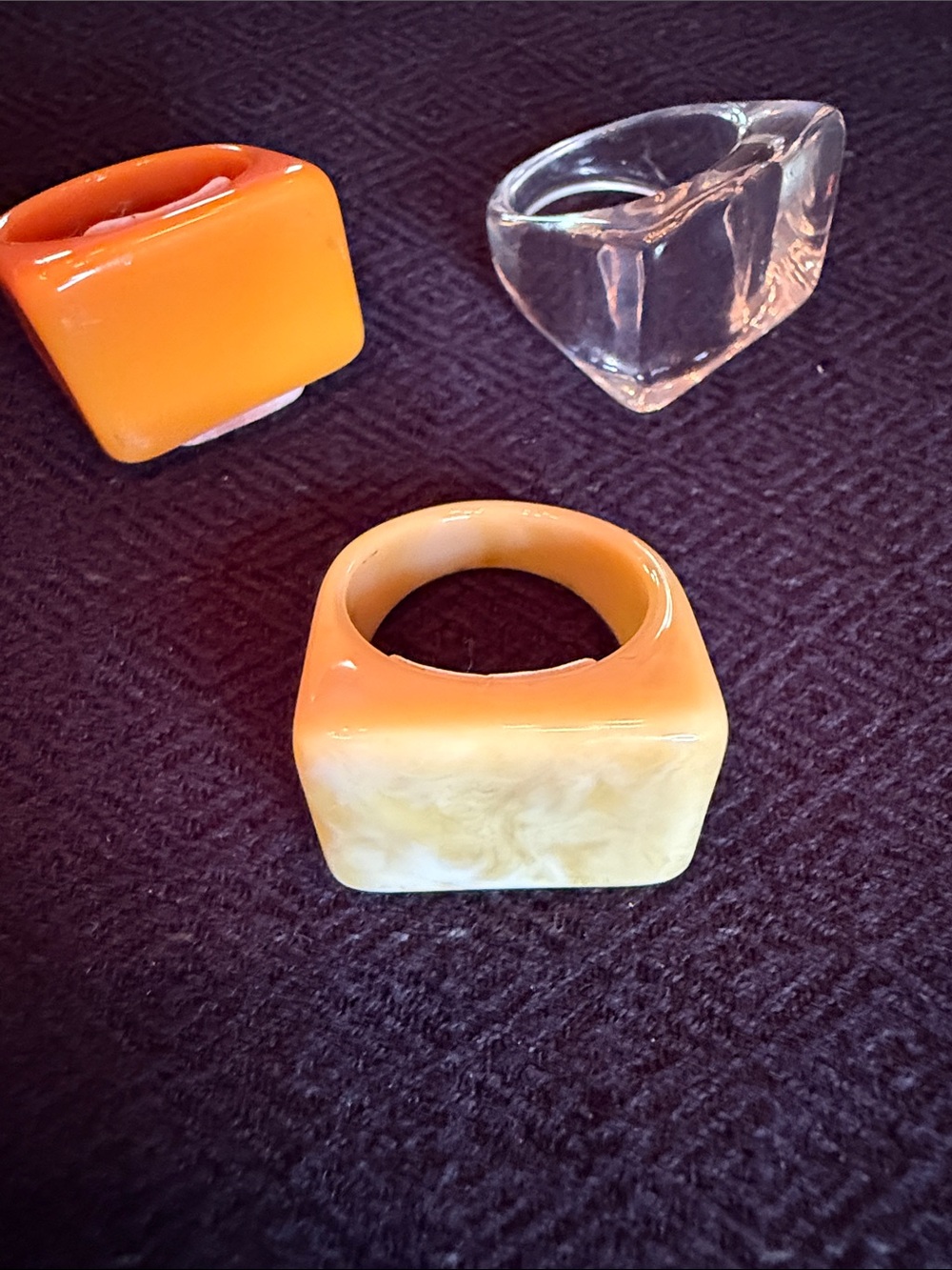 Retro Square Resin Ring in Cream and Orange